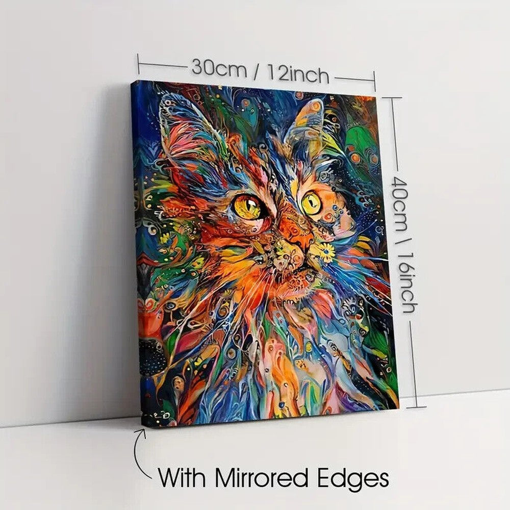 Nordic Style Vibrant Painted Cat Canvas Print Framed 12" x 16" NEW! Home & Garden:Home Décor:Posters & Prints Style Your Walls